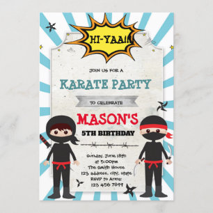 Boy ninja karate birthday party invitation