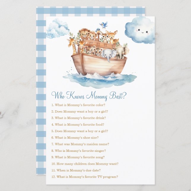 Boy Noah's Ark Baby Shower Who Know Mummy Best (Front/Back)