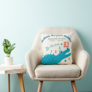 Boy Nursery Baby Birth Stat Alligator Cute Arrow Cushion