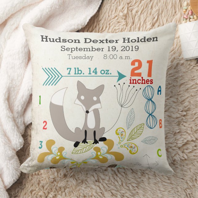 Boy Nursery Baby Birth Stat Fox Arrow Pattern Cushion (Blanket)