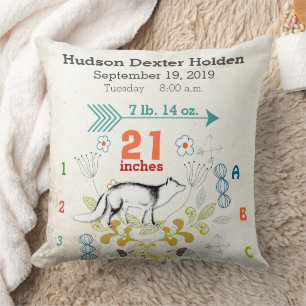 Boy Nursery Baby Birth Stat Fox Arrow Pattern Cushion