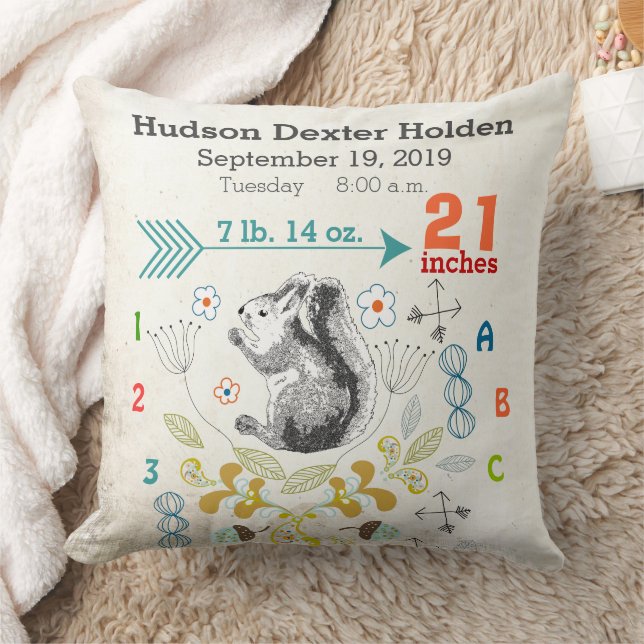 Boy Nursery Baby Birth Stat Squirrel Arrow Pattern Cushion (Blanket)