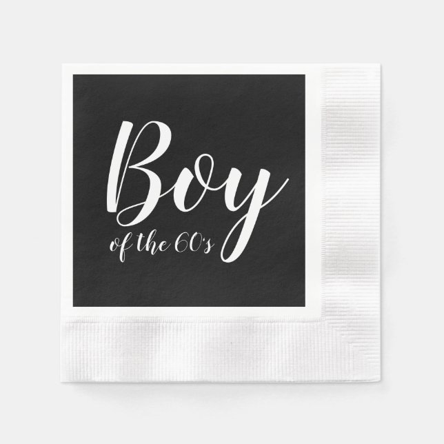 Boy of the Sixties 1960s Typography Black White Napkin (Front)