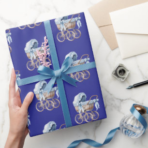 Boy oh Boy Blue Baby Carriage  Wrapping Paper