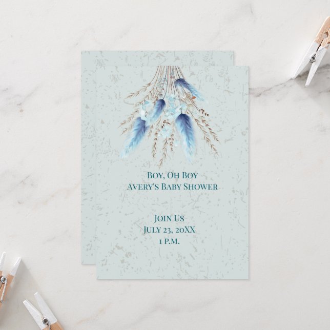 Boy Oh Boy Boho Twin Baby Shower Invitation (Front/Back In Situ)