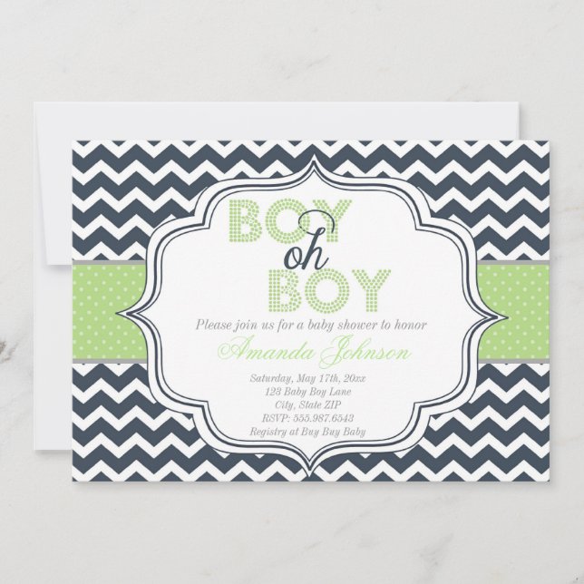 Boy Oh Boy Chic Chevron Baby Shower Invitation (Front)