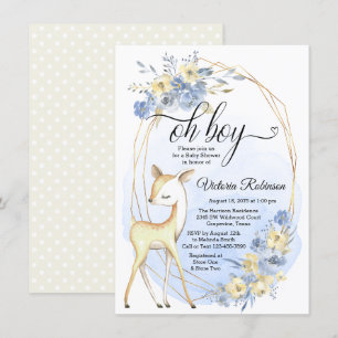 Boy Oh Boy Deer Baby Blue Beige Baby Shower Invitation