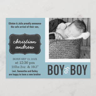 Boy oh Boy Modern Blue New Baby Announcement