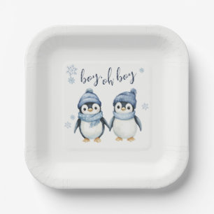boy oh boy winter baby shower paper plate