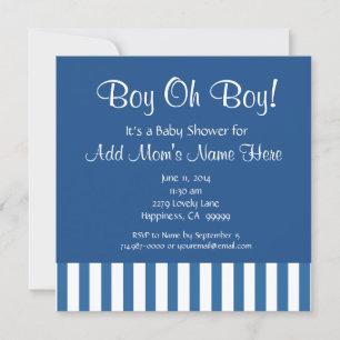 Boy Oh Boy with Blue Stripes Baby Shower A01 Invitation