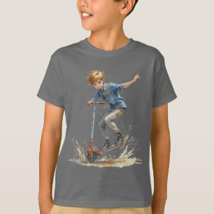 Boy on a Kick Scooter Sport Fun  Silhouette T-Shirt