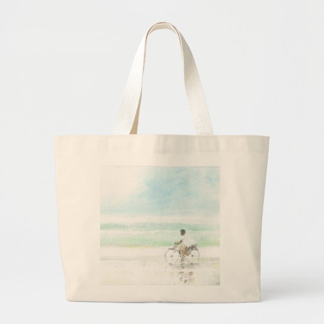 Boy on Bicycle Large Tote Bag (Front)
