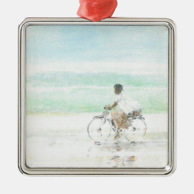 Boy on Bicycle Metal Tree Decoration (Front)