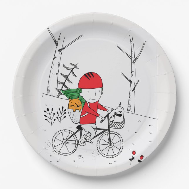 Boy on Bike Paper Plate (Front)