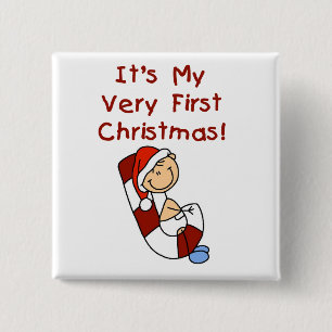 Boy on Candy Cane 1st Christmas 15 Cm Square Badge