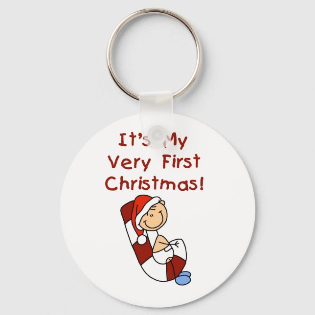 Boy on Candy Cane 1st Christmas Key Ring (Front)