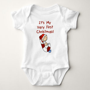 Boy on Candy Cane 1st Xmas Baby Bodysuit