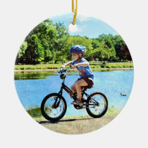 Boy on His Bicycle Ceramic Tree Decoration