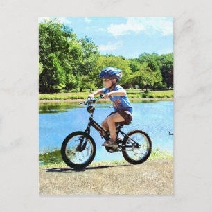 Boy on His Bicycle Postcard
