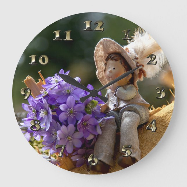 Boy on Log with Flowers Large Clock (Front)