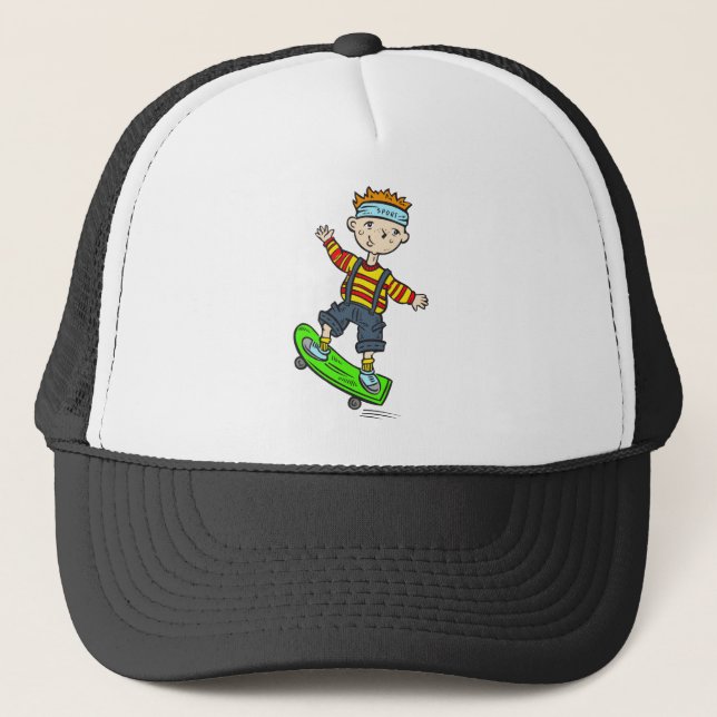 Boy On Skateboard Trucker Hat (Front)