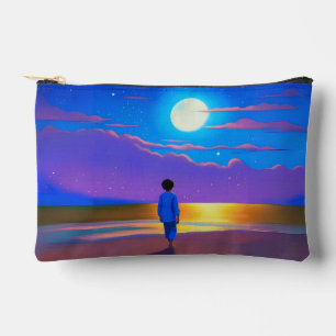 Boy on the Beach, Gazing at the Moon Accessory Pouch