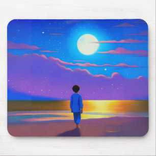 Boy on the Beach, Gazing at the Moon Mouse Mat