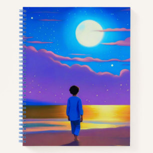 Boy on the Beach, Gazing at the Moon Notebook