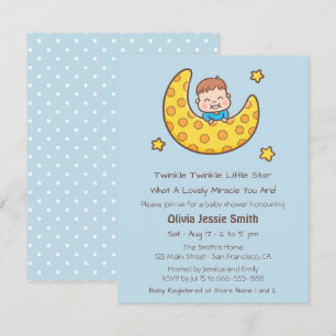 Boy on the Moon Twinkle Little Star Baby Shower Invitation