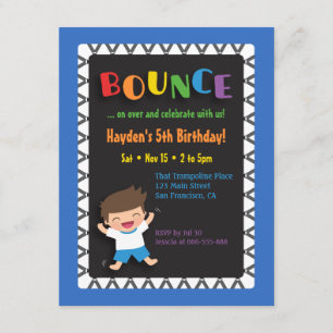 Boy on Trampoline Kids Birthday Party Invitations