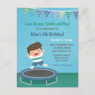 Boy on Trampoline Kids Birthday Party Invitations