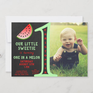 Boy One In A Melon 1st Birthday Green Glitter Invitation