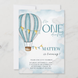 Boy ONEderful Hot Air Balloon First Birthday Invitation