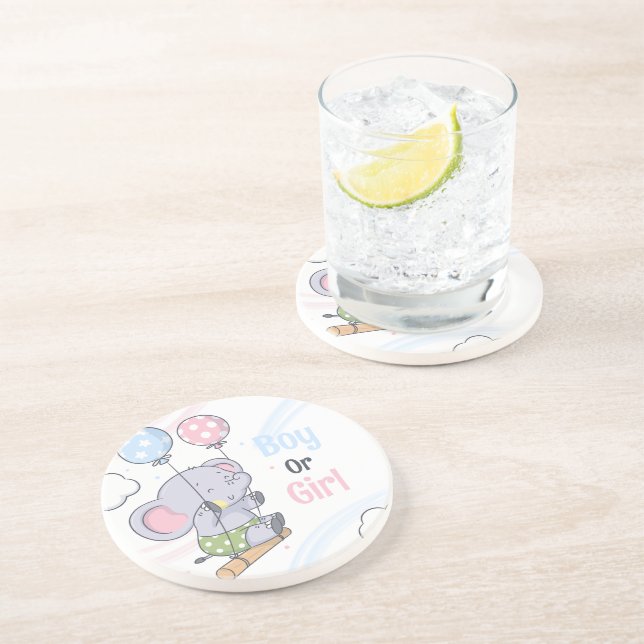 Boy Or A Girl Cute Elephant Gender Reveal  Coaster (Side)