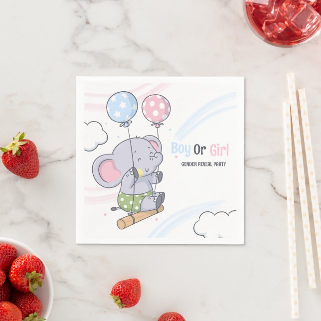 Boy Or A Girl Cute Elephant Gender Reveal  Napkin (Insitu)