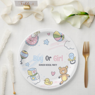 Boy Or A Girl Cute Elephant Gender Reveal  Paper Plate