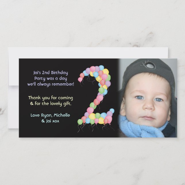 Boy or Girl 2nd Birthday Thank You Photo Card (Front)