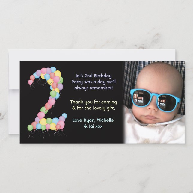 Boy or Girl 2nd Birthday Thank You Photo Card (Front)