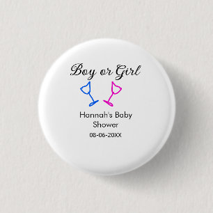 Boy or girl baby shower pink blue glass name date 3 cm round badge