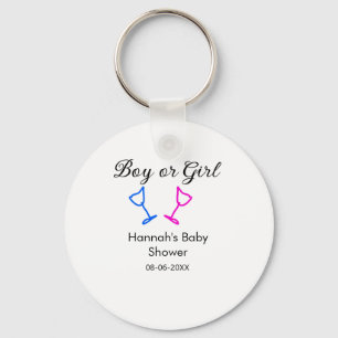 Boy or girl baby shower pink blue glass name date key ring