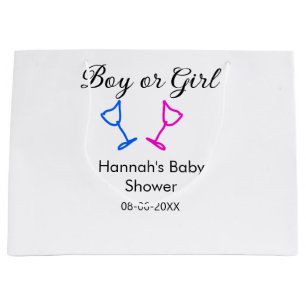 Boy or girl baby shower pink blue glass name date large gift bag