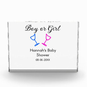 Boy or girl baby shower pink blue glass name date photo block