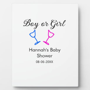 Boy or girl baby shower pink blue glass name date plaque