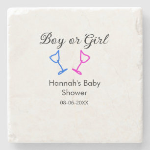 Boy or girl baby shower pink blue glass name date stone coaster