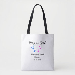 Boy or girl baby shower pink blue glass name date tote bag
