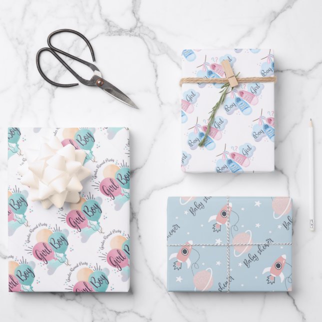 Boy or Girl Baby Shower Wrapping Paper Sheet (Front)