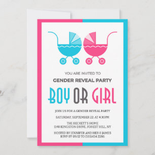 Boy or Girl Baby Stroller Twins Gender Reveal Invitation