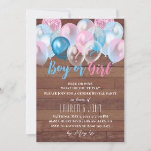 Boy or Girl Balloon Gender Reveal Invitation
