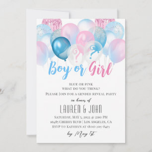 Boy or Girl Balloon Gender Reveal Invitation