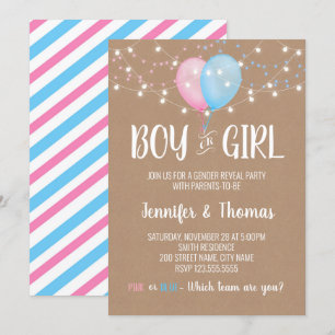 Boy or Girl Balloons Gender Reveal Invitation